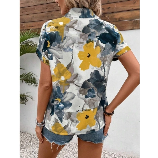 Generic Women's Casual Rayon Short Sleeve Printed Collar Neck Shirt (Multicolor)