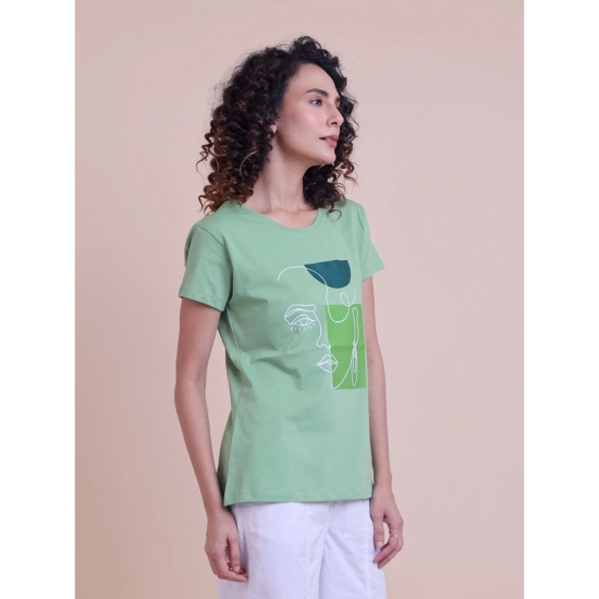 Generic Women's Casual Cotton Printed Half Sleeve Round Neck T-Shirt (Pista)