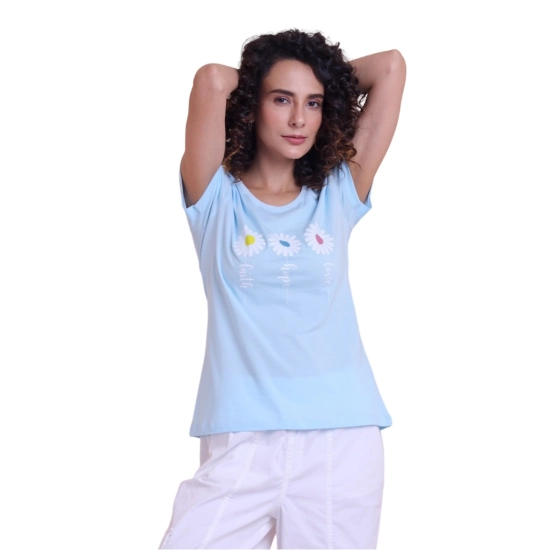 Generic Women's Casual Cotton Printed Half Sleeve Round Neck T-Shirt (Blue) Generic Women's Casual Cotton Printed Half Sleeve Round Neck T-Shirt (Blue)