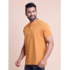 Generic Men's Casual Cotton Solid Half Sleeve Mandarin Collar T-Shirt (Brown)