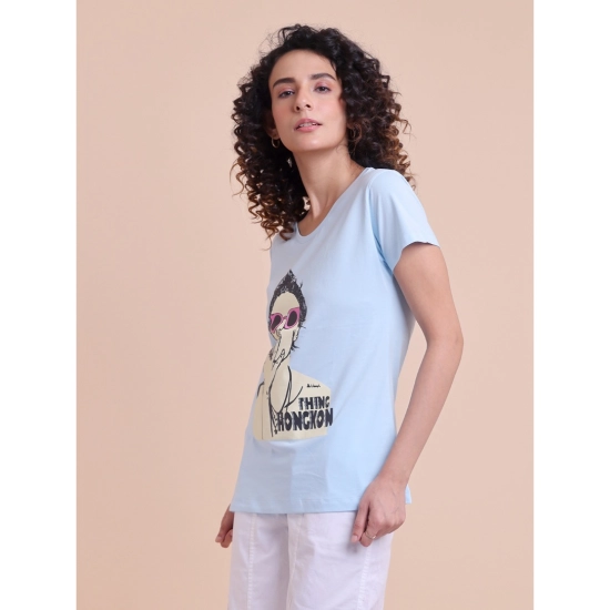 Generic Women's Casual Cotton Printed Half Sleeve Round Neck T-Shirt (Skyblue) Generic Women's Casual Cotton Printed Half Sleeve Round Neck T-Shirt (Skyblue)