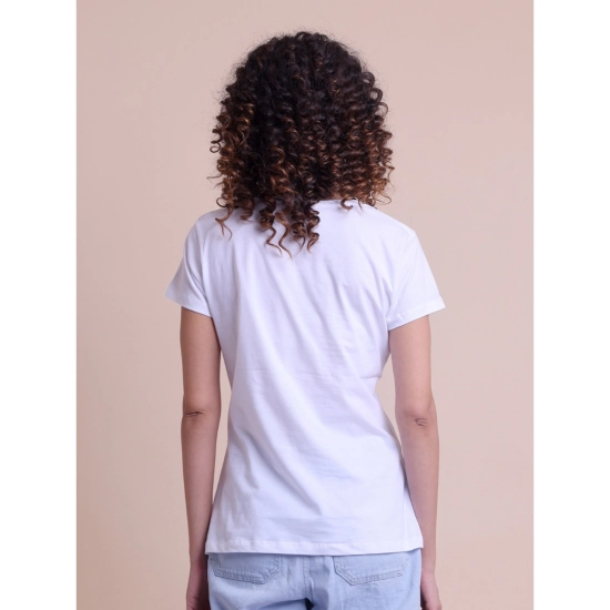 Generic Women's Casual Cotton Printed Half Sleeve Round Neck T-Shirt (White)