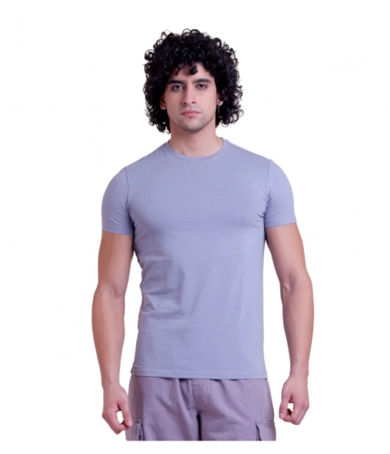 Generic Men's Casual Cotton Solid Half Sleeve Round Neck T-Shirt (Purple)