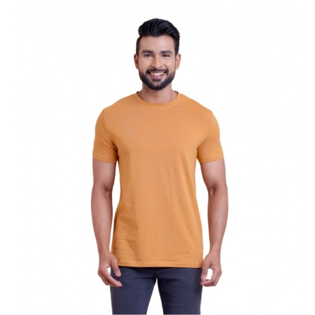 Generic Men's Casual Cotton Solid Half Sleeve Round Neck T-Shirt (Brown)