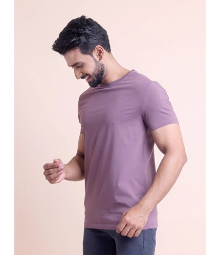Generic Men's Casual Cotton Solid Half Sleeve Round Neck T-Shirt (Berry)