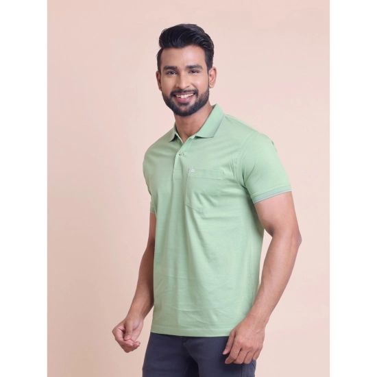 Generic Men's Casual Cotton Solid Half Sleeve Polo Neck T-Shirt (Pista)