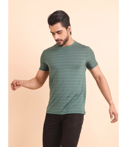 Generic Men's Casual Nylon Solid Half Sleeve Round Neck T-Shirt (Green)