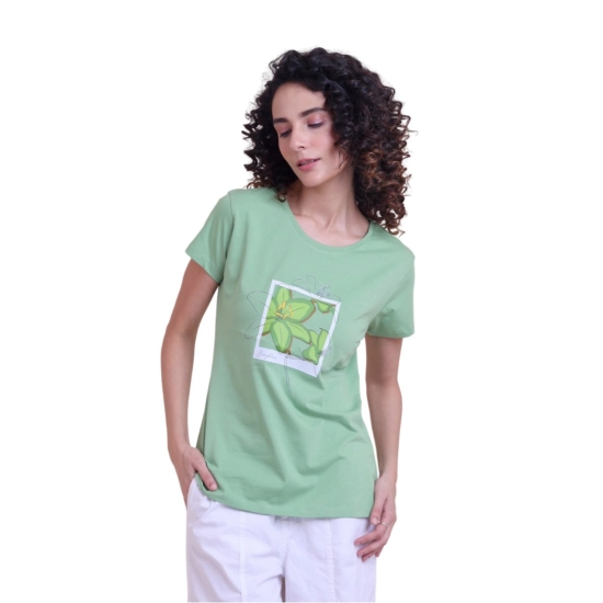 Generic Women's Casual Cotton Printed Half Sleeve Round Neck T-Shirt (Pista)