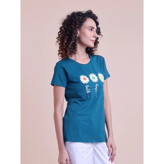 Generic Women's Casual Cotton Printed Half Sleeve Round Neck T-Shirt (BottelGreen)