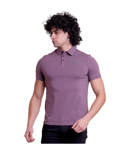 Generic Men's Casual Cotton Solid Half Sleeve Polo Neck T-Shirt (Berry)