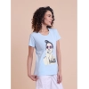 Generic Women's Casual Cotton Printed Half Sleeve Round Neck T-Shirt (Skyblue)