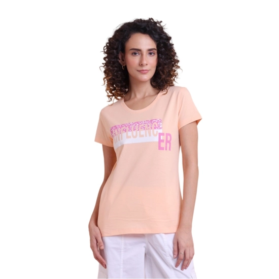 Generic Women's Casual Cotton Printed Half Sleeve Round Neck T-Shirt (Peach) Generic Women's Casual Cotton Printed Half Sleeve Round Neck T-Shirt (Peach)