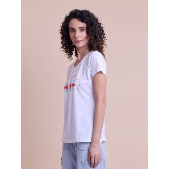 Generic Women's Casual Cotton Printed Half Sleeve Round Neck T-Shirt (White)