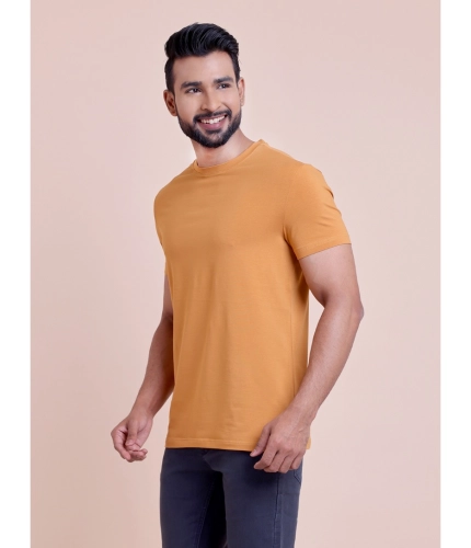 Generic Men's Casual Cotton Solid Half Sleeve Round Neck T-Shirt (Brown)