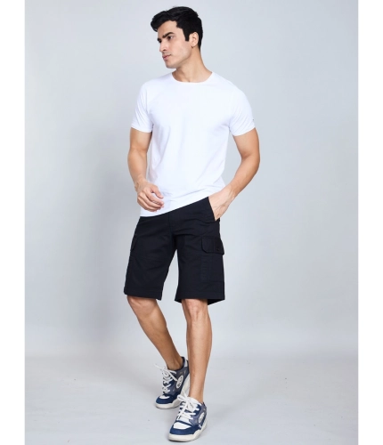 Generic Men's Casual Cotton Solid Knee Length Cargo Shorts (Black)