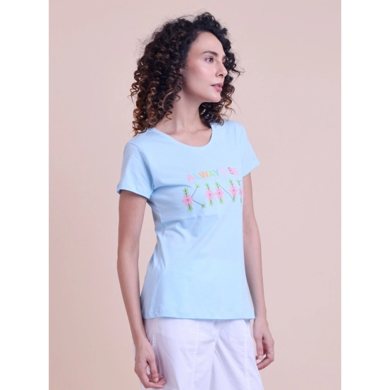 Generic Women's Casual Cotton Printed Half Sleeve Round Neck T-Shirt (Blue) Generic Women's Casual Cotton Printed Half Sleeve Round Neck T-Shirt (Blue)