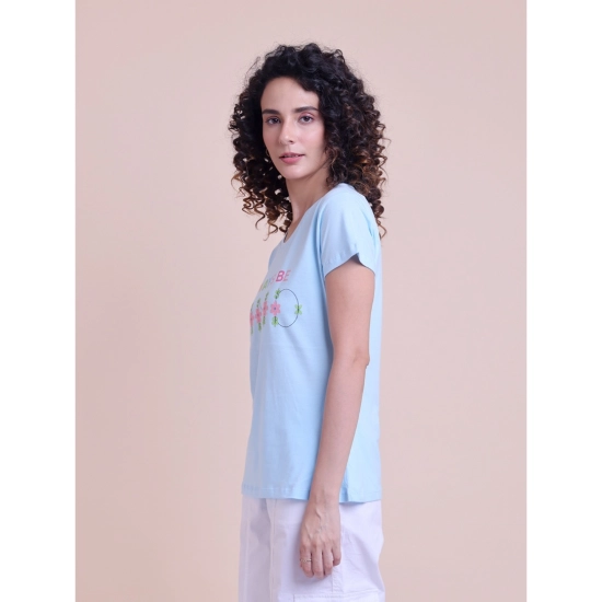 Generic Women's Casual Cotton Printed Half Sleeve Round Neck T-Shirt (Blue) Generic Women's Casual Cotton Printed Half Sleeve Round Neck T-Shirt (Blue)