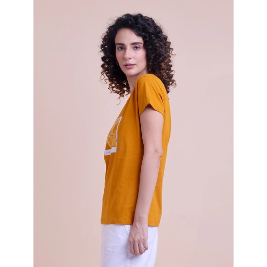 Generic Women's Casual Cotton Printed Half Sleeve Round Neck T-Shirt (Peanutbrown)