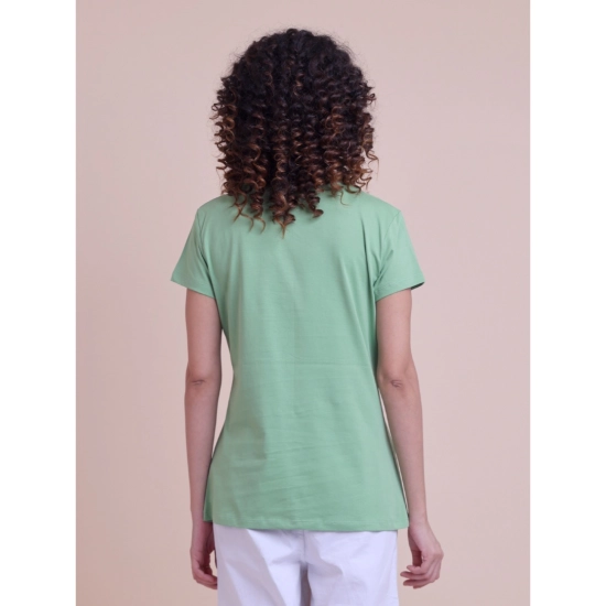 Generic Women's Casual Cotton Printed Half Sleeve Round Neck T-Shirt (Pista)