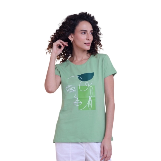 Generic Women's Casual Cotton Printed Half Sleeve Round Neck T-Shirt (Pista)