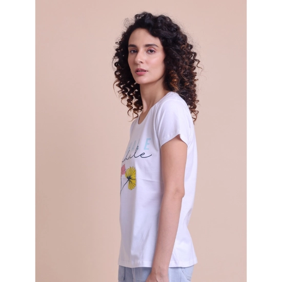 Generic Women's Casual Cotton Printed Half Sleeve Round Neck T-Shirt (White)