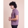 Generic Men's Casual Cotton Solid Half Sleeve Mandarin Collar T-Shirt (Berry)