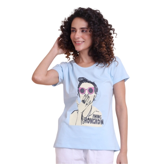 Generic Women's Casual Cotton Printed Half Sleeve Round Neck T-Shirt (Skyblue) Generic Women's Casual Cotton Printed Half Sleeve Round Neck T-Shirt (Skyblue)