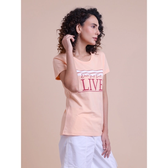 Generic Women's Casual Cotton Printed Half Sleeve Round Neck T-Shirt (Peach)