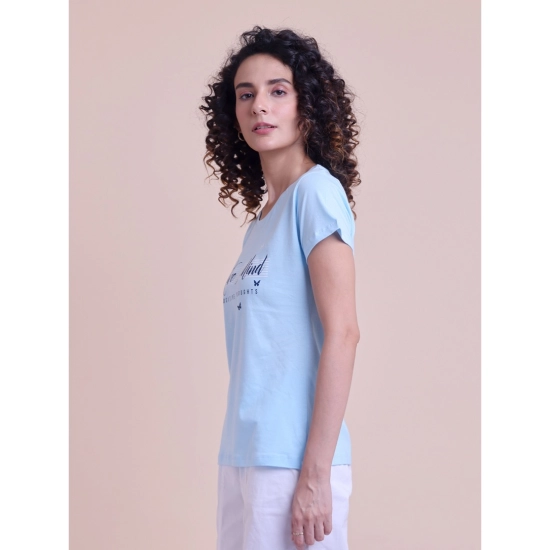 Generic Women's Casual Cotton Printed Half Sleeve Round Neck T-Shirt (Blue) Generic Women's Casual Cotton Printed Half Sleeve Round Neck T-Shirt (Blue)