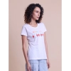 Generic Women's Casual Cotton Printed Half Sleeve Round Neck T-Shirt (White)