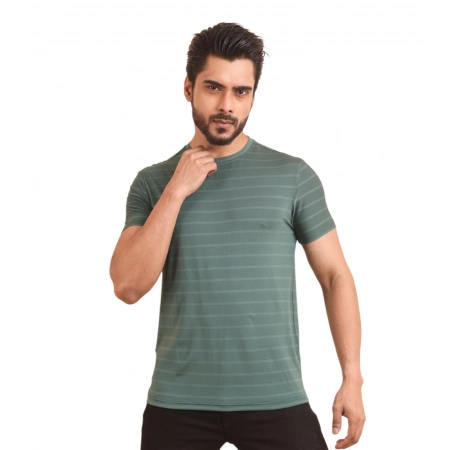 Generic Men's Casual Nylon Solid Half Sleeve Round Neck T-Shirt (Green)