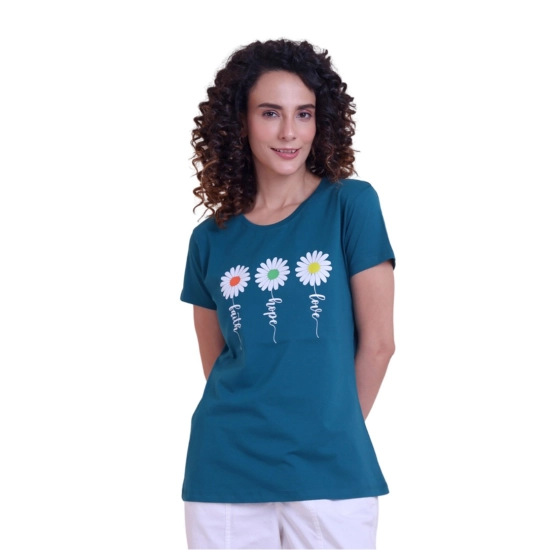 Generic Women's Casual Cotton Printed Half Sleeve Round Neck T-Shirt (BottelGreen)