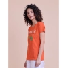 Generic Women's Casual Cotton Printed Half Sleeve Round Neck T-Shirt (Rust)