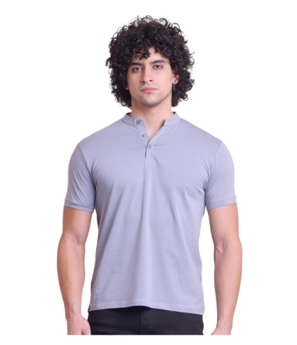 Generic Men's Casual Cotton Solid Half Sleeve Mandarin Collar T-Shirt (Teegrey)