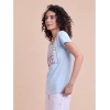 Generic Women's Casual Cotton Printed Half Sleeve Round Neck T-Shirt (Skyblue)
