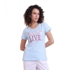 Generic Women's Casual Cotton Printed Half Sleeve Round Neck T-Shirt (Skyblue)