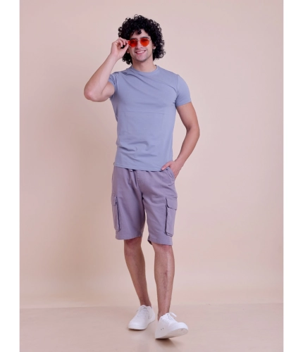 Generic Men's Casual Cotton Solid Half Sleeve Round Neck T-Shirt (Purple)