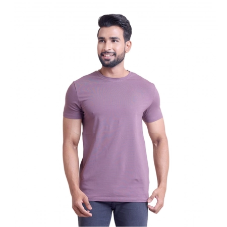 Generic Men's Casual Cotton Solid Half Sleeve Round Neck T-Shirt (Berry)