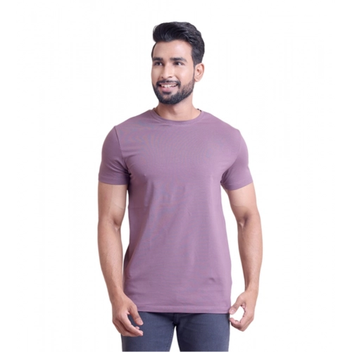 Generic Men's Casual Cotton Solid Half Sleeve Round Neck T-Shirt (Berry)