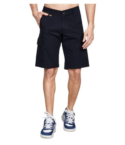 Generic Men's Casual Cotton Solid Knee Length Cargo Shorts (Black)