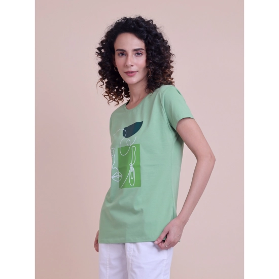 Generic Women's Casual Cotton Printed Half Sleeve Round Neck T-Shirt (Pista)