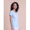 Generic Women's Casual Cotton Printed Half Sleeve Round Neck T-Shirt (Blue)