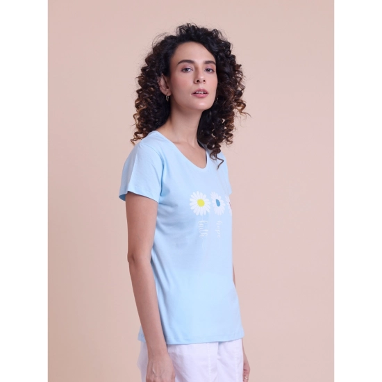 Generic Women's Casual Cotton Printed Half Sleeve Round Neck T-Shirt (Blue) Generic Women's Casual Cotton Printed Half Sleeve Round Neck T-Shirt (Blue)