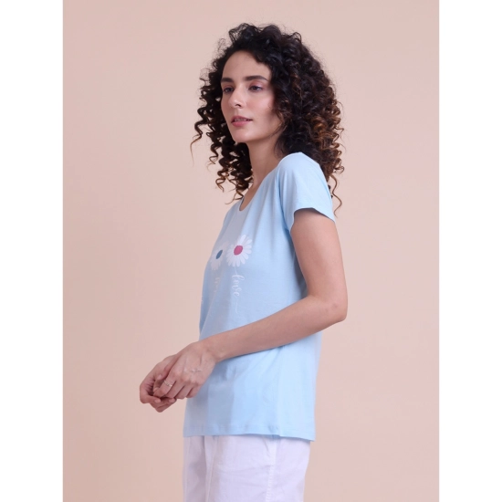 Generic Women's Casual Cotton Printed Half Sleeve Round Neck T-Shirt (Blue) Generic Women's Casual Cotton Printed Half Sleeve Round Neck T-Shirt (Blue)