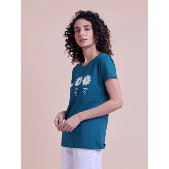 Generic Women's Casual Cotton Printed Half Sleeve Round Neck T-Shirt (BottelGreen)