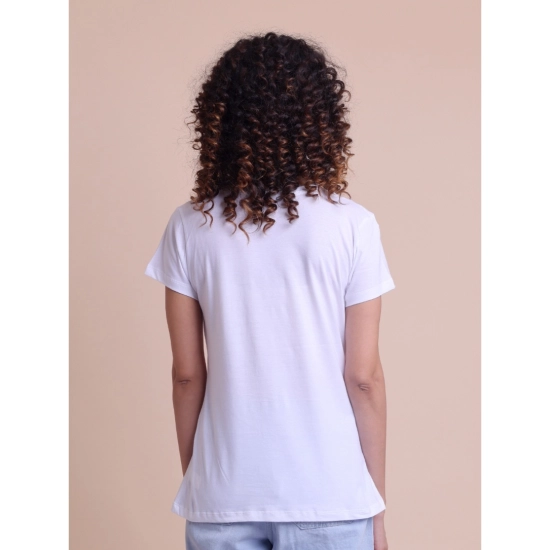 Generic Women's Casual Cotton Printed Half Sleeve Round Neck T-Shirt (White)