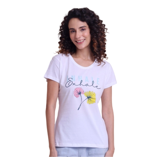 Generic Women's Casual Cotton Printed Half Sleeve Round Neck T-Shirt (White)