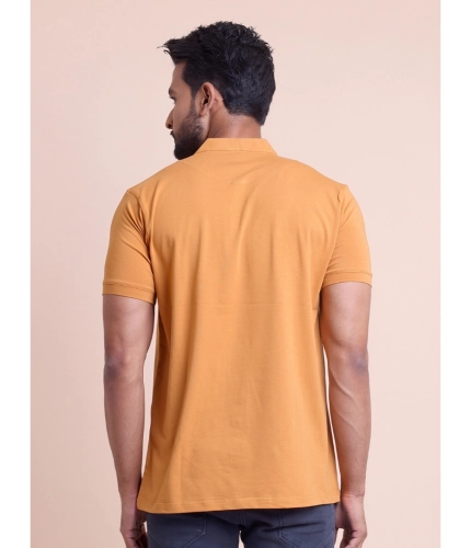 Generic Men's Casual Cotton Solid Half Sleeve Mandarin Collar T-Shirt (Brown)
