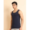 Generic Men's Casual Cotton Solid Round Neck Sleeveless Vest (Navy)