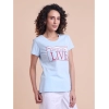 Generic Women's Casual Cotton Printed Half Sleeve Round Neck T-Shirt (Skyblue)